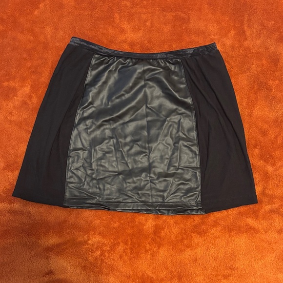 iHeartRaves Black Mini Skirt with Faux Leather Panel - Picture 1 of 5